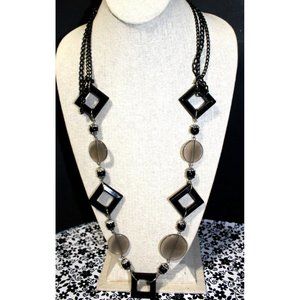 Black Grey Bead Necklace Diamond Square Round Boho Silver Chain Retro Fashion